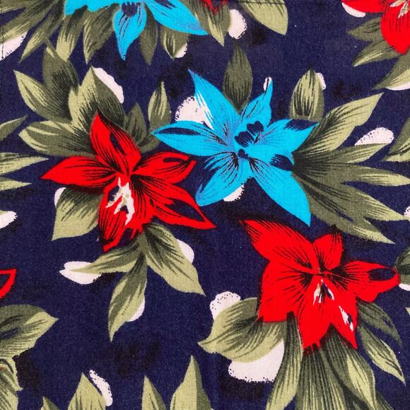 Vintage 80s Blue Red Hawaiian Floral Flowing Rayon Sheath Sundress Size Medium - Picture 11 of 15